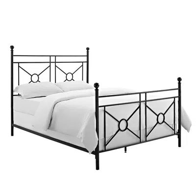 Crosley Furniture Montgomery Queen Bed Black - Headboard, Footboard, Finials, Rails In Blue