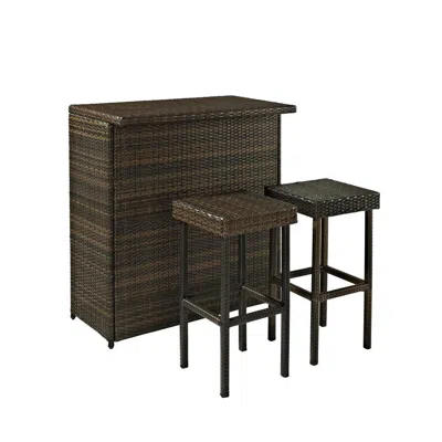 Crosley Furniture Palm Harbor 3pc Outdoor Wicker Bar Set Brown - Bar & Stools