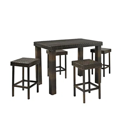 Crosley Furniture Palm Harbor 5pc Counter Height Wicker Outdoor Dining Set In Black