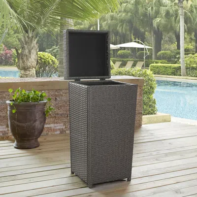 Crosley Furniture Palm Harbor Outdoor Wicker Trash Bin Weathered Gray