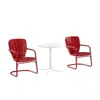 Crosley Furniture Ridgeland 3pc Outdoor Metal Bistro Set Bright Red Gloss/white Satin - Bistro Table & 2 Chairs
