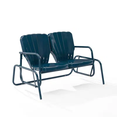 Crosley Furniture Ridgeland Outdoor Metal Loveseat Glider Navy Gloss In Blue