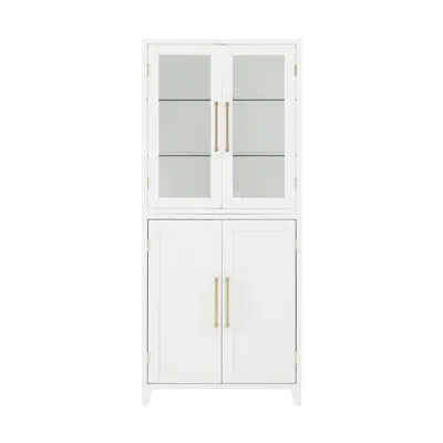 Crosley Furniture Roarke Pantry Storage Cabinet With Glass Door Hutch In White