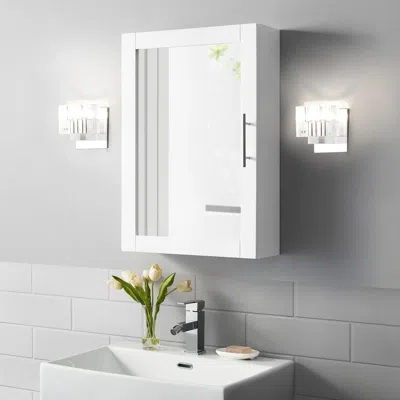 Crosley Furniture Savannah Mirrored Wall Cabinet White