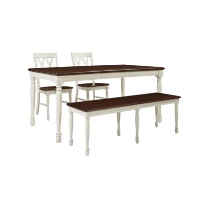 Crosley Furniture Shelby 4 Piece Dining Set Distressed White - Table, Bench, & 2 Chairs In Brown