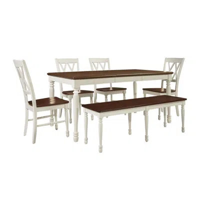 Crosley Furniture Shelby 6 Piece Dining Set Distressed White - Table, Bench, & 4 Chairs In Brown