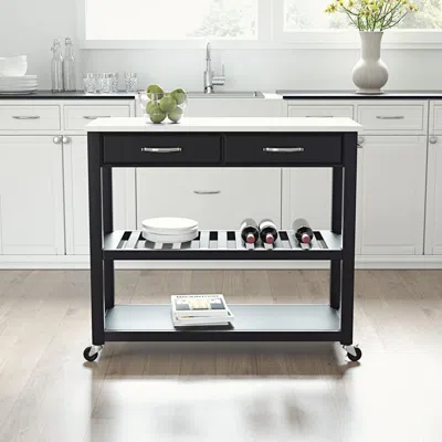 Crosley Furniture Stone Top Kitchen Prep Cart Black/white