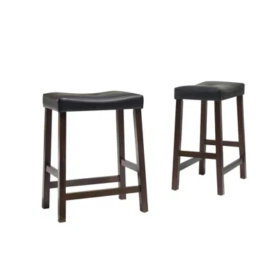 Crosley Furniture Upholstered Saddle Seat 2pc Counter Stool Set Mahogany/black - 2 Stools In Brown
