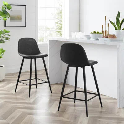 Crosley Furniture Weston 2pc Counter Stool Set Distressed Black/matte Black - 2 Stools
