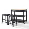 Crosley Furniture Wood Top Kitchen Prep Cart W/uph Saddle Stools Black/natural - Kitchen Island & 2 Counter Stools