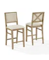 Crosley Joanna 2-piece Polyester Upholstered Counter Height Bar Stool Set In Rustic Brown