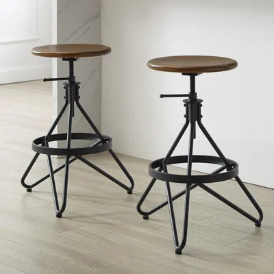 Crosley Kalen 2pc Adjustable Height Swivel Stool Set Brown/matte Black - 2 Stools In Animal Print