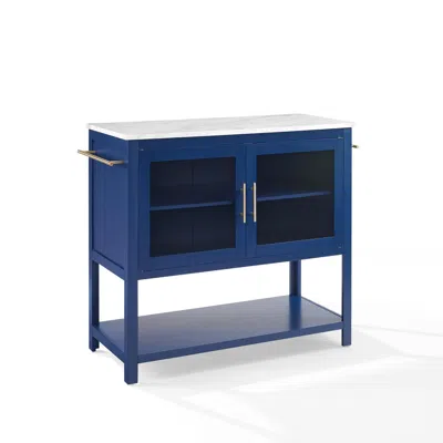 Crosley Katrina Kitchen Island Navy/white Marble In Blue
