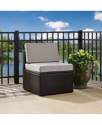 Crosley Palm Harbor Outdoor Wicker Corner Chair With Cushions In Gray