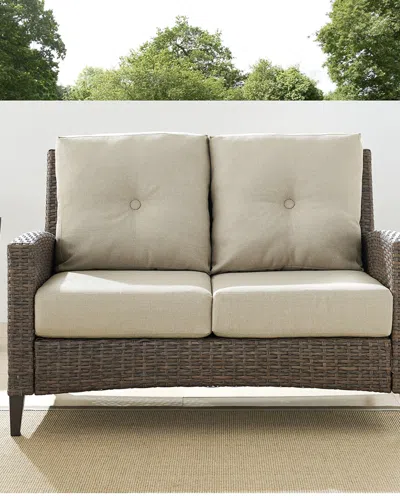 Crosley Rockport Outdoor Wicker High Back Loveseat In Brown