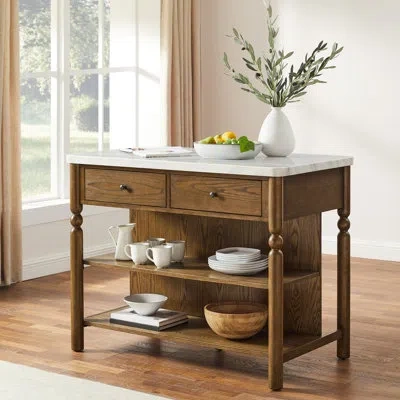 Crosley Roselyn Faux Marble Top Sit At Kitchen Island In Brown