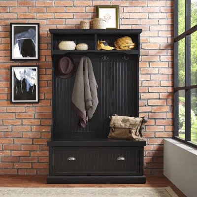 Crosley Seaside Hall Tree With Bench And Shoe Storage In Distressed Black