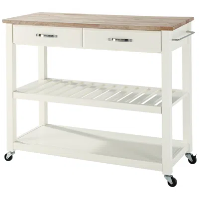 Crosley Sheffield 42" Wide White Kitchen Island Serving Cart Or Bar Cart