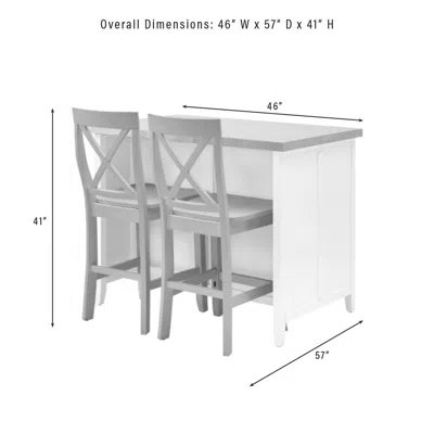 Crosley Silvia Stainless Steel Top Kitchen Island W/x-back Stools White/gray - Kitchen Island & 2 Stools