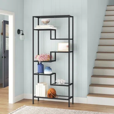 Crosley Sloane 78'' H X 34.5'' W Steel Geometric Bookcase In Matte Black