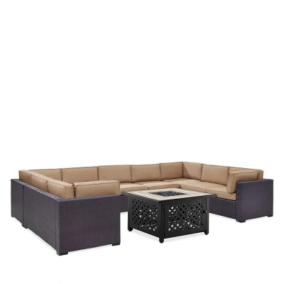 Crosley Sparrow & Wren Biscayne 6 Piece Outdoor Wicker Sectional Set With Fire Table In Brown