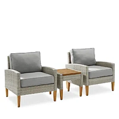 Crosley Sparrow & Wren Capella 3 Piece Outdoor Wicker Chair Set In Gray
