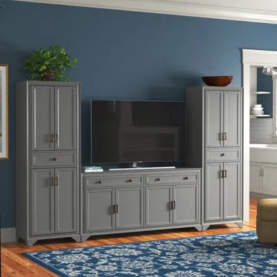 Crosley Tara Entertainment Center For Tvs Up To 65" In Gray,distressed Brass