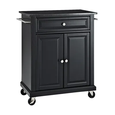 Crosley York 28 1/4" Wide Granite Top Black Bar Cart Or Kitchen Island Cart