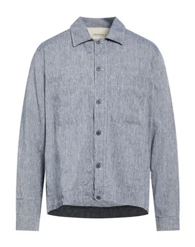 Crossley Man Denim Shirt Blue Size Xl Linen, Cotton In Gray