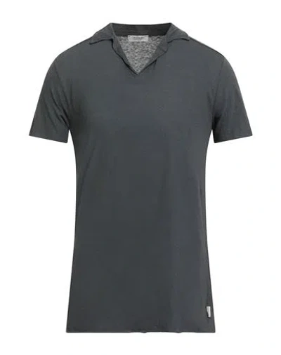 Crossley Man Polo Shirt Charcoal Size Xxl Cotton, Linen In Gray