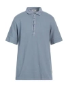 Crossley Man Polo Shirt Slate Blue Size Xl Cotton, Linen