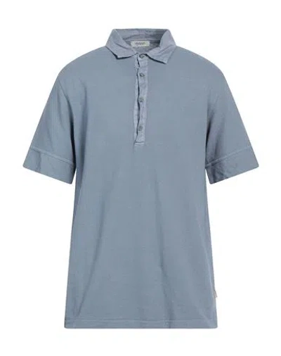 Crossley Man Polo Shirt Slate Blue Size Xl Cotton, Linen