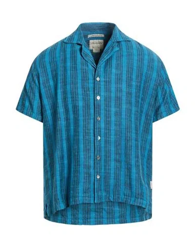 Crossley Man Shirt Azure Size L Cotton, Linen In Blue