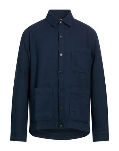 Crossley Man Shirt Navy Size 3xl Wool, Cotton In Blue