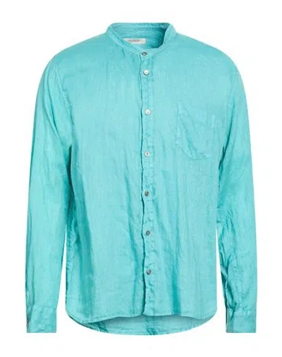 Crossley Man Shirt Turquoise Size Xxl Linen In Blue