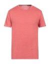 Crossley Man T-shirt Coral Size M Linen, Elastane In Red