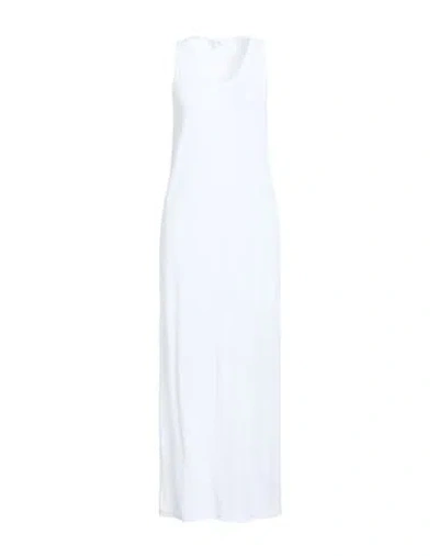 Crossley Woman Maxi Dress White Size L Cotton, Linen, Polyamide In Blue