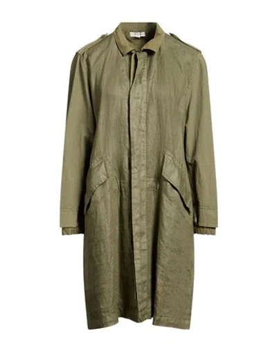 Crossley Woman Overcoat & Trench Coat Military Green Size L Linen, Polyamide, Cotton, Elastane