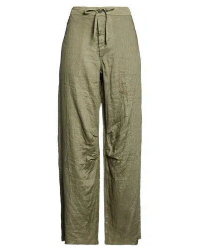 Crossley Woman Pants Military Green Size L Linen, Polyamide