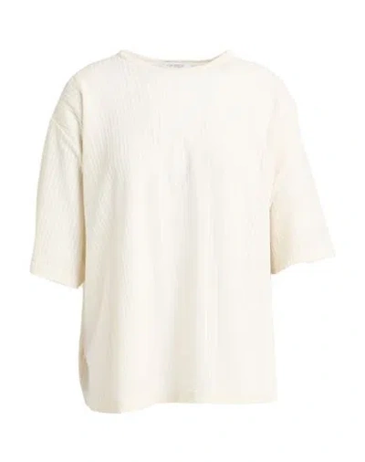 Crossley Woman T-shirt Cream Size L Cotton, Linen, Polyamide In White