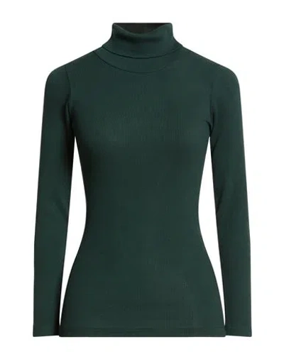 Crossley Woman Turtleneck Dark Green Size S Cotton, Elastane