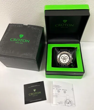 Pre-owned Croton Duratron Chronograph, Men's Watch Black Band White Face-new
