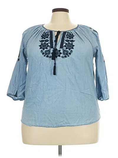 Pre-owned Crown & Ivy 3/4 Sleeve Blouse In Blue
