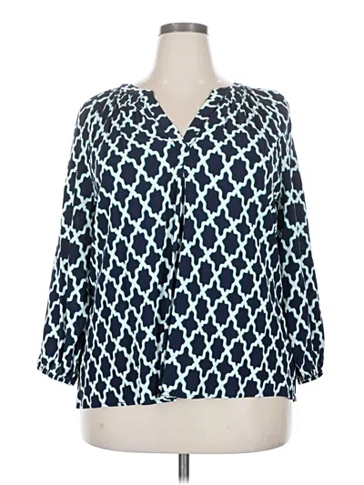 Crown & Ivy 3/4 Sleeve Blouse In Blue