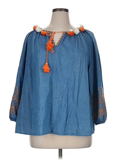 Pre-owned Crown & Ivy 3/4 Sleeve Blouse In Blue