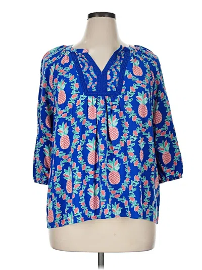 Pre-owned Crown & Ivy 3/4 Sleeve Blouse In Blue