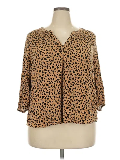 Pre-owned Crown & Ivy 3/4 Sleeve Blouse In Brown