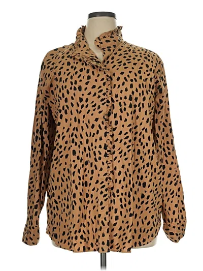 Pre-owned Crown & Ivy Long Sleeve Blouse In Brown