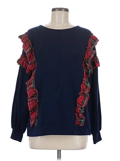 Pre-owned Crown & Ivy Long Sleeve Top Blue Ruffles Neckline Tops