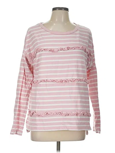 Pre-owned Crown & Ivy Long Sleeve Top Pink Boatneck Tops
